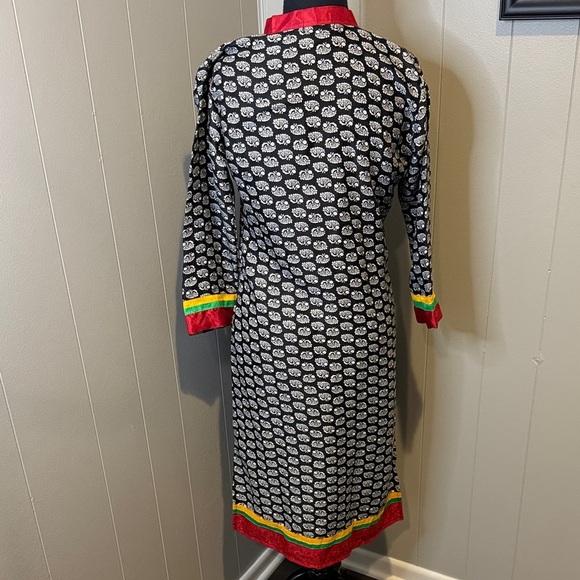 Crafthouse Women’s Colorful Black & White Tunic/Kurta with Red & Yellow Accents - Picture 5 of 5